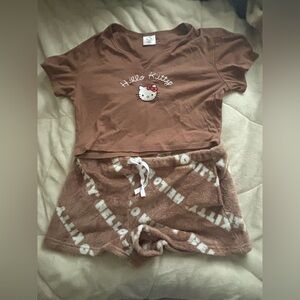 A brown, hello Kitty pajama set